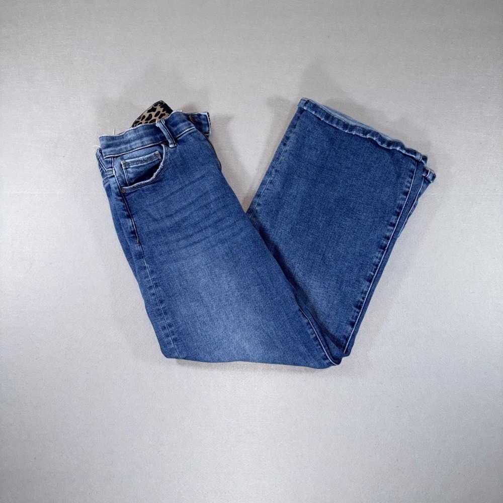 Risen Jeans Distressed Wide Leg Blue Denim Size 7/28